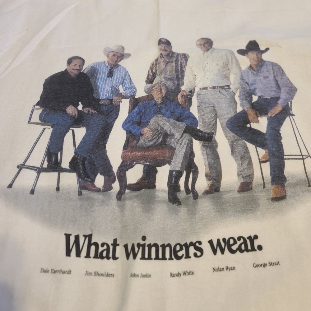 VTG 90s Justin Boots T Shirt GEORGE STRAIT Nolan Ryan DALE EARNHARDT RARE XL